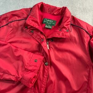 Lauren Ralph Lauren Petite Med Red Nylon Zip Jacket‎ With Contrast Piping Lined